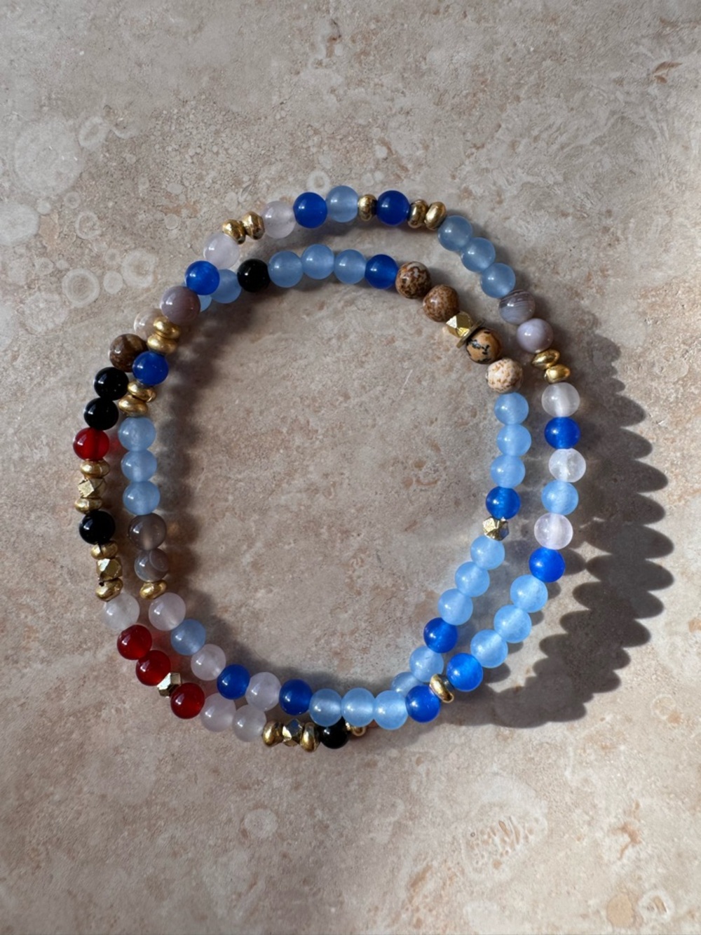 Multi-Color Beaded Stretch Bracelet Set - Blue Accent